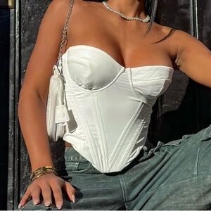 Fashion Nova Bae for Tonight Faux Leather Corset Top White Size Large